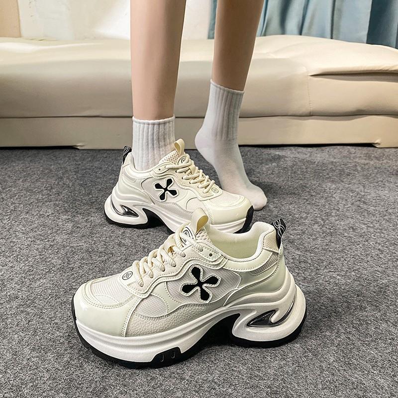 Cross flower platform dad shoes women's spring and autumn new small height-increasing casual shoes running shoes women