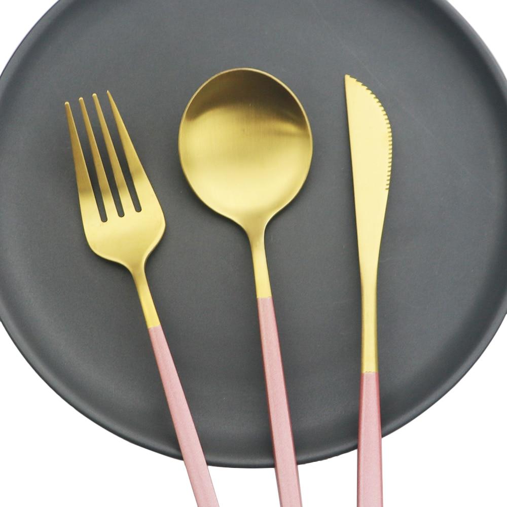 36Pcs/set Red Gold Dinnerware Cutlery Set Stainless Steel Knife Dessert Fork Tea Spoon Silverware Kitchen Flatware Tableware Set