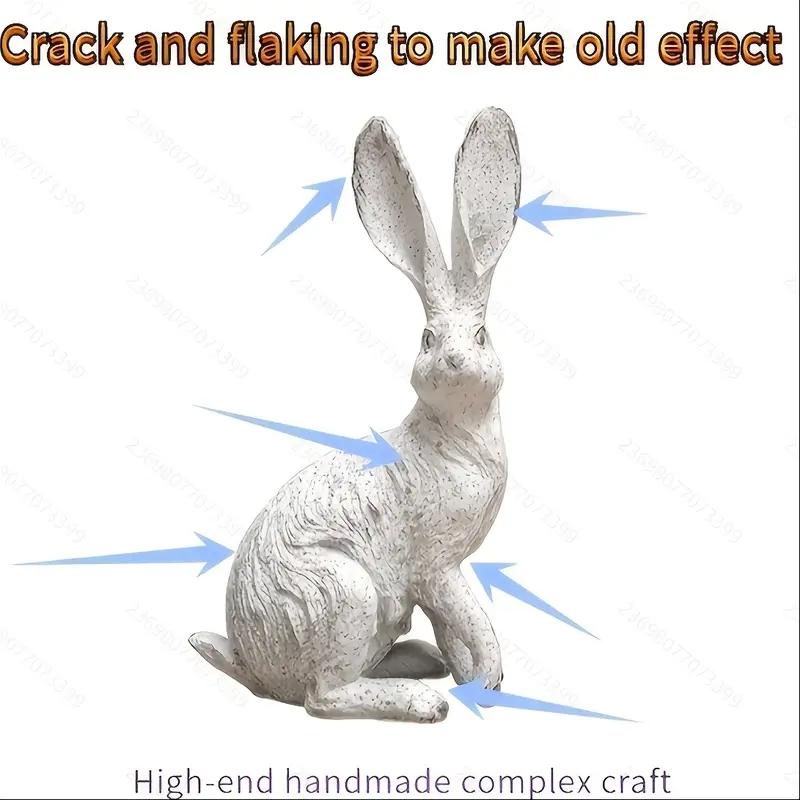2 Vintage Style White Rabbit Resin Sculptures for Antique Decoration In Gardens and Balconies