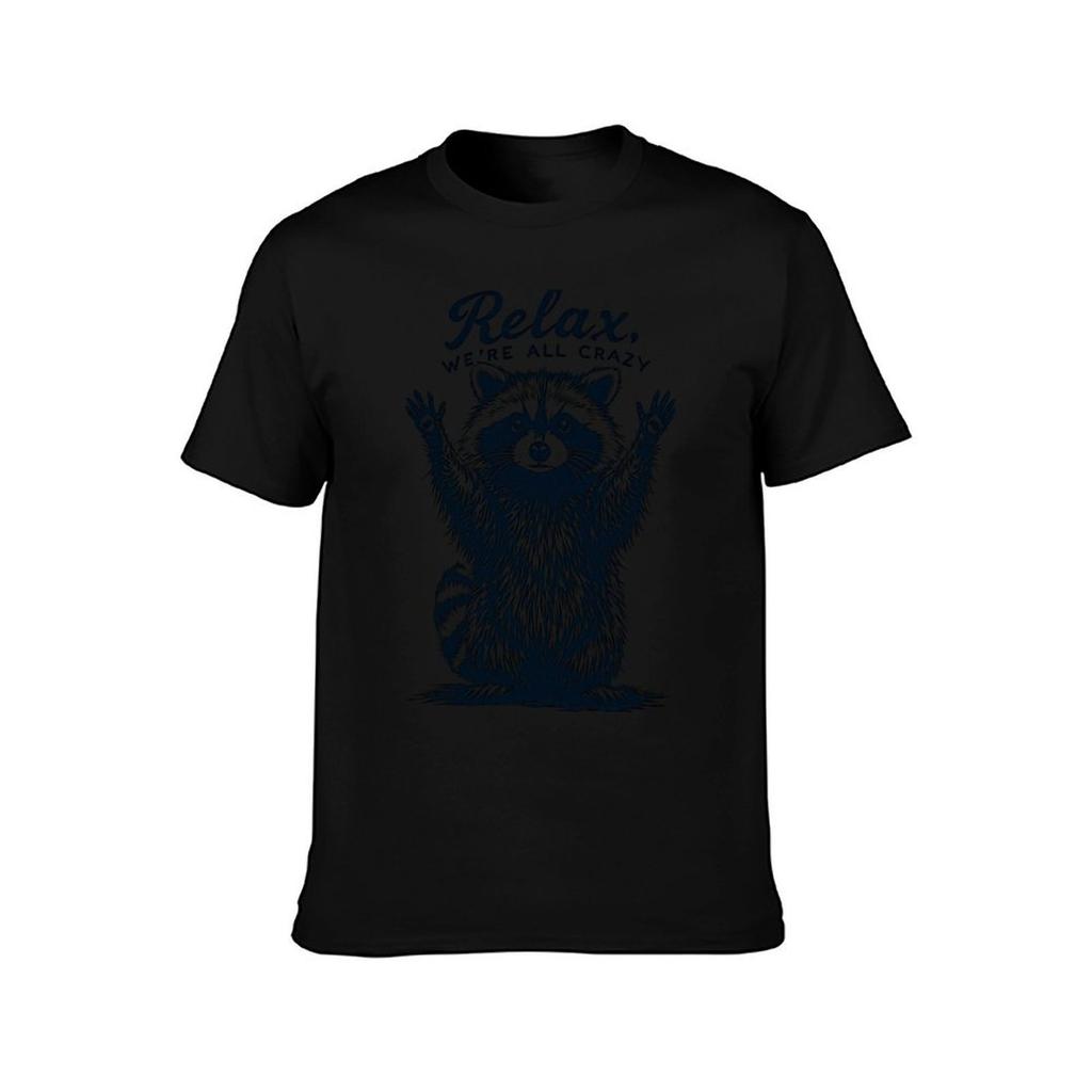 Funny Raccoon Relax Were All Crazy TShirt Work Utility Short Sleeve Shirt