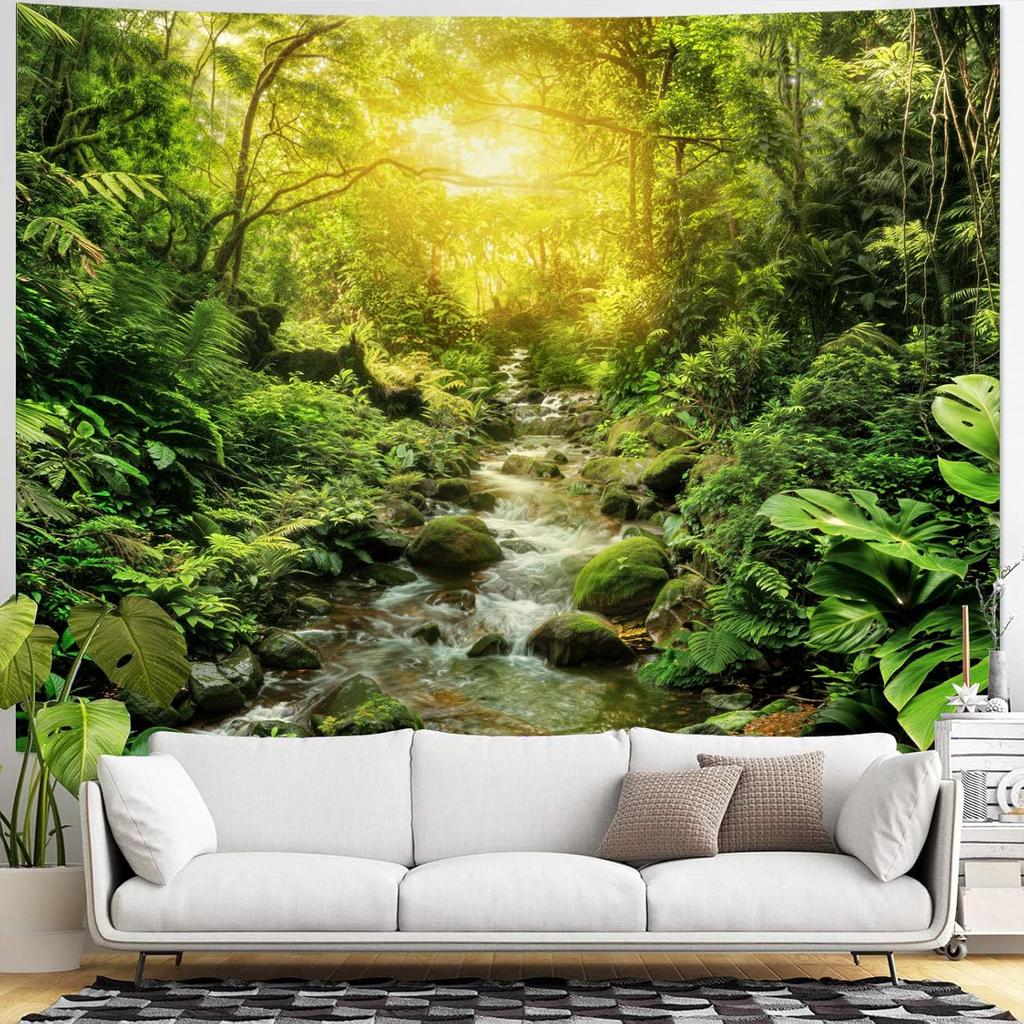 Tapestry Forest Cave Tapestries Nature Landscape Tapestries Mossy Waterfall Stream Wall Tapestry Bedroom Dormitory Living Room