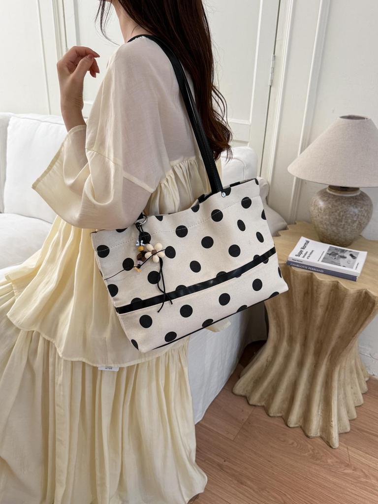 2026 New Korean Casual Polka Dot Tote: Versatile, Large-Capacity Underarm Shoulder Bag