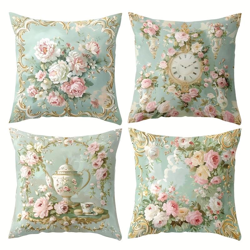 Rococo Floral Pillow Covers Vintage Wallpaper Pattern Cushion Covers Single Sided For Sofa Living Room Bedroom Home Decorations