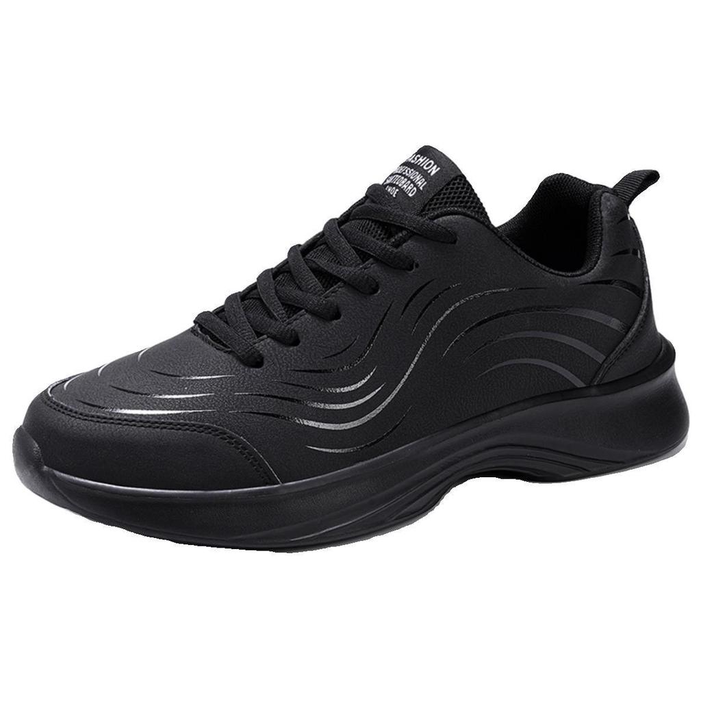 Spring and Autumn Shoes New Leather Surface Waterproof Lightweight Soft Sole Sneakers Black Non-slip Comfortable Casual Shoes