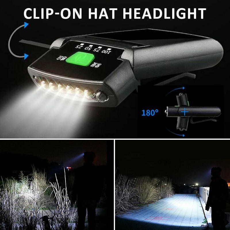 

PDTO перезаряжаемый USB светодиодный налобный фонарь с зажимом на кепке, головной фонарь, лампа для рыболовного лагеря