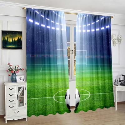 2 Pieces of Football Stadium Printing Curtain - Polyester Material - Suitable for Bedroom Living Room Study Room Priva