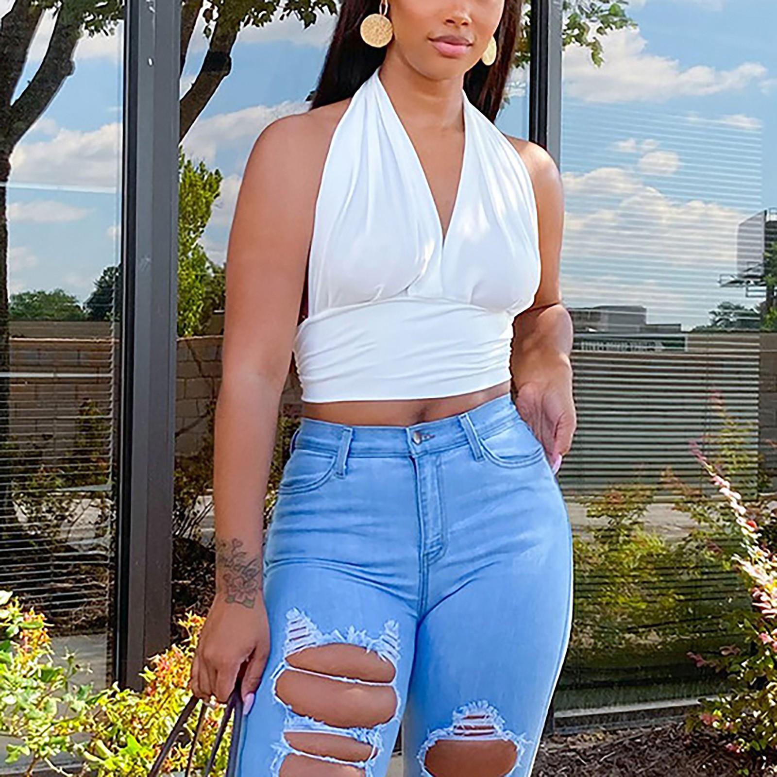 

(SU)Женская мода, однотонный модный тонкий уличный короткий топ с перекрестным вырезом