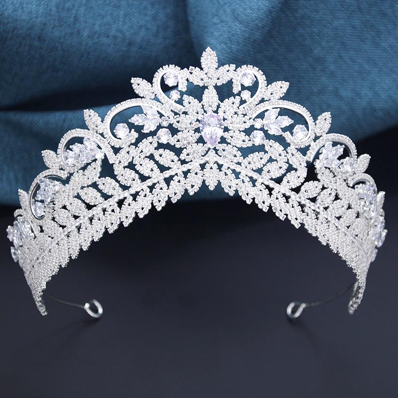 

Роскошные тиары со стразами из циркона, свадебная корона, головной убор невесты, корона для вечеринки по случаю дня рождения, принцесса, аксессуары для волос с цирконом серебро белый