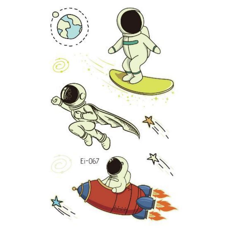 Waterproof Children's Luminous Sticker Aerospace Universe Astronaut  Cartoon Tattoo Sticker Fake Tattoo for Woman