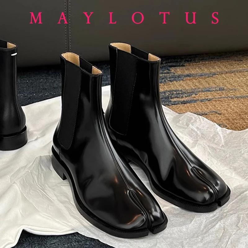 

Модные ботинки таби с раздельным носком, ботинки челси, обувь таби, высокие кожаные ботинки, туфли на подкове, каблуки 3/6/8 см, женская обувь на толстой подошве 35