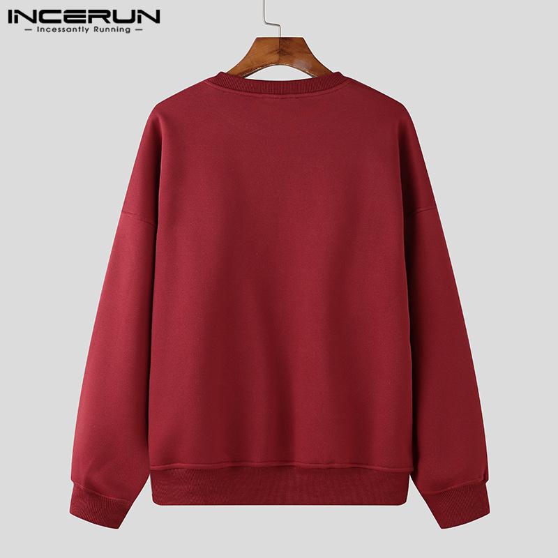 INCERUN Men Casual Eound Neck Long Sleeve Print Pullovers Sweatshirts