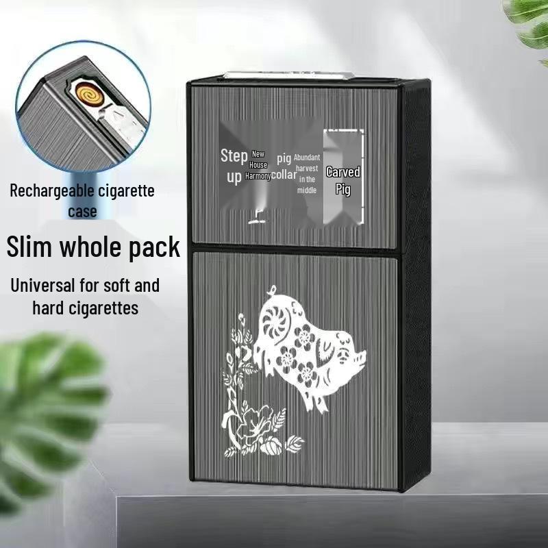 Slim 20-Piece Cigarette Case with Rechargeable Lighter - Moisture-Proof, Pressure-Resistant Flip-Top Design.