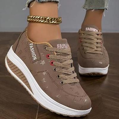 Ladies Casual Sports Shoes Breathable Comfortable Wedge Heel Thick Sole Sneakers Lace Up Shoes