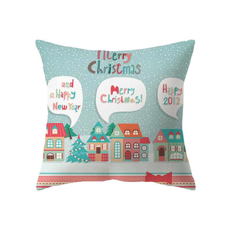 Merry Christmas Cute Santa Elk Print Pattern Cushion Cover Home Living Room Sofa Decoration Square Pillow Pillow Cover
