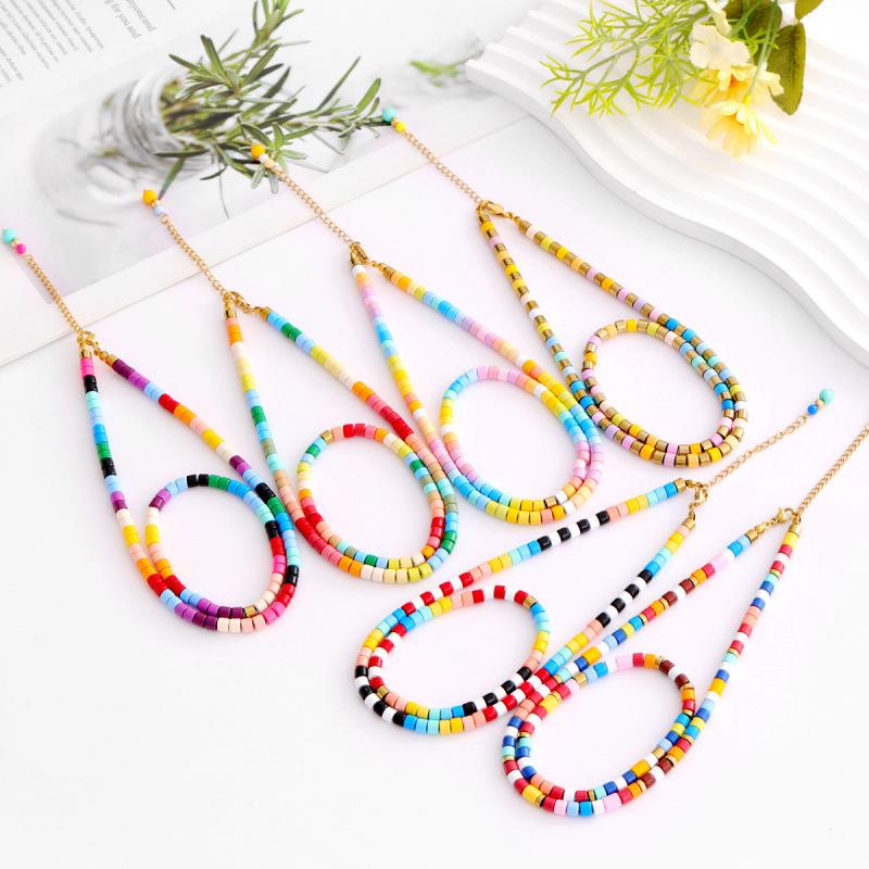 Trendy New Arrival Alloy Colorful Beaded Collarbone Necklace Beaded Chain Bracelet Jewelry Set for Women