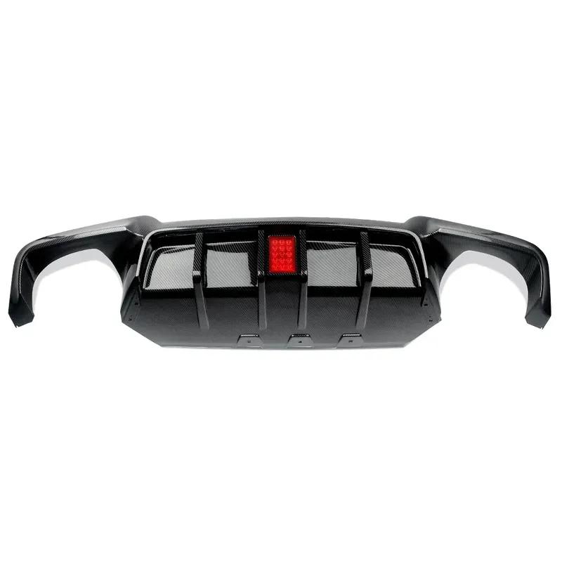 MagicKit for BMW 5 Series F10 M Sport Bumper 10-16 Carbon Look Rear Diffuser with LED Light