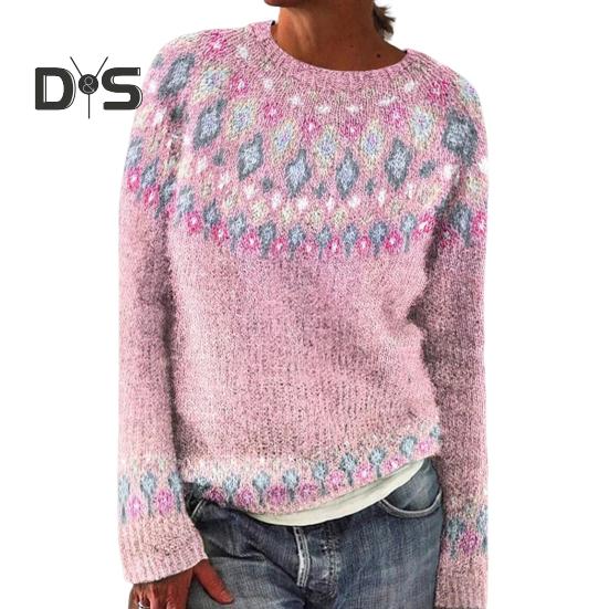 

Женский свитер с круглым вырезом и длинным рукавом с 3D-цифровым принтом, трикотажные топы свободного кроя, повседневная трикотажная одежда для работы и вечеринок XL розовый