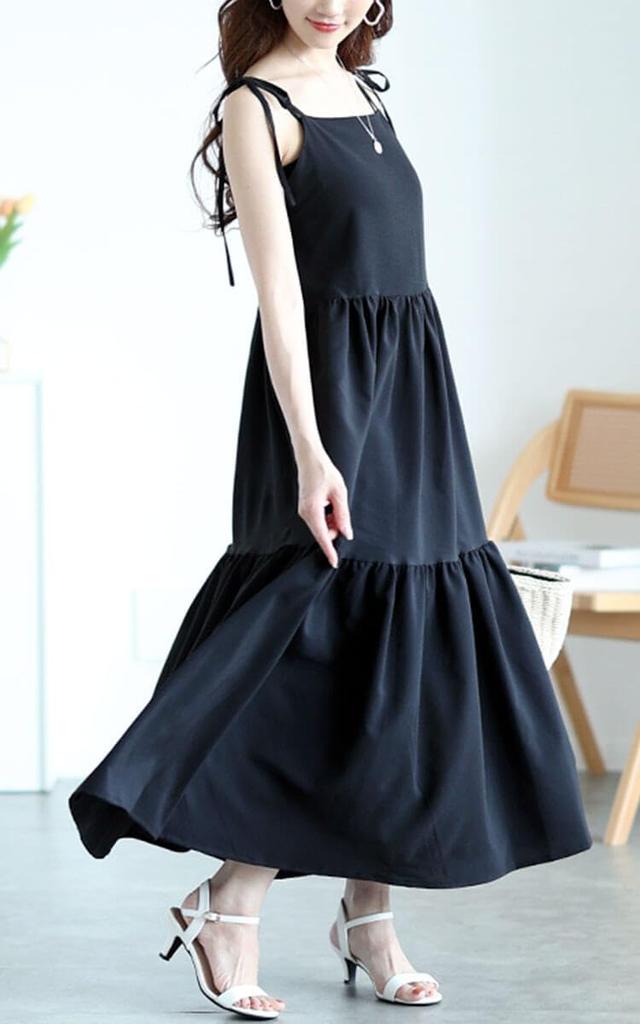 Guld Japan Plus Size Lång Camisoleklänning med Volanger Enfärgad Perfekt för och Storlek Kvinnors Fickor, Stretch, Färg, Vår, Sommar, Höst, 4L, Svart,