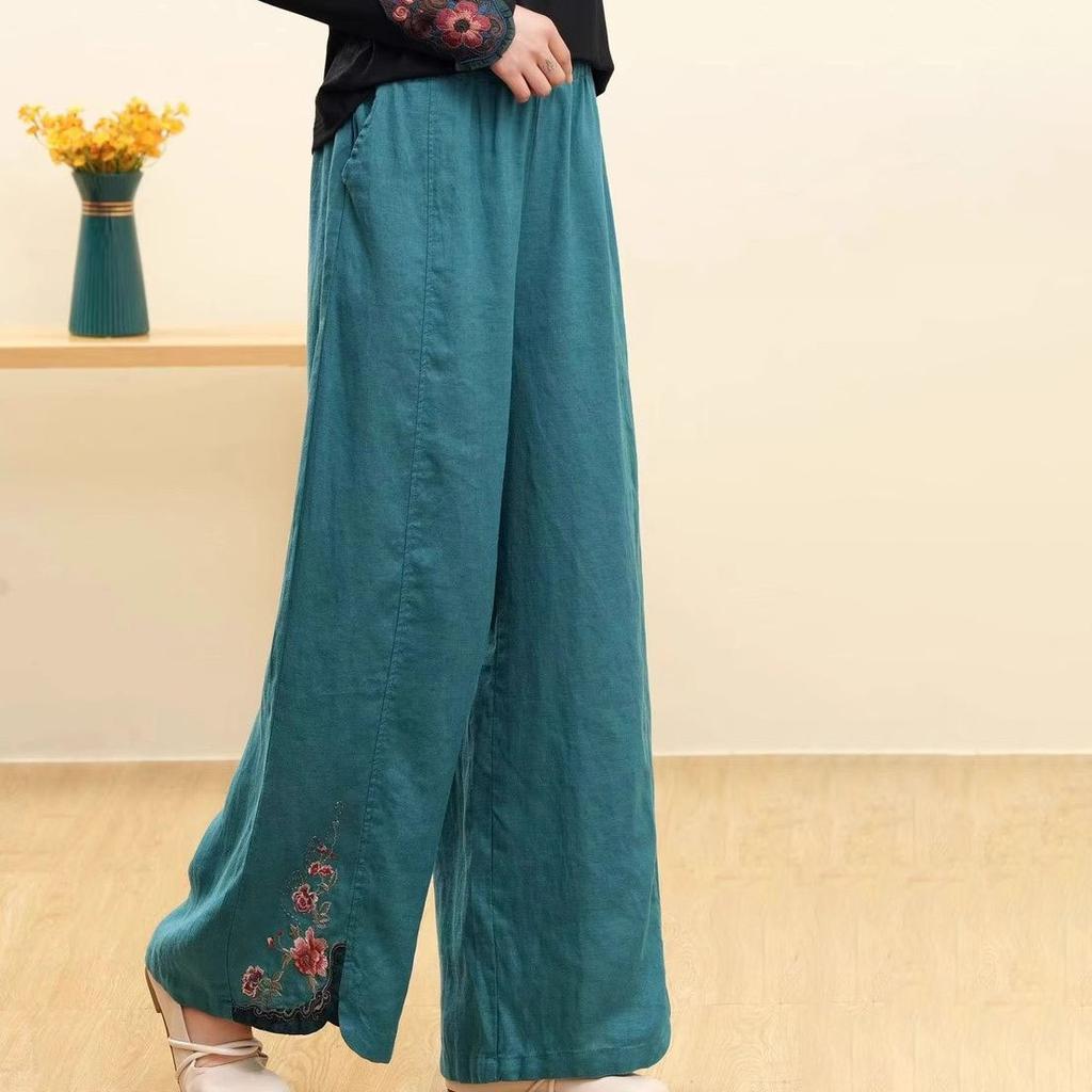 Women's Spring and Summer Thin Literature Plus Size Elastic Waist Draping Straight Solid Colour Versatile Casual Trousers