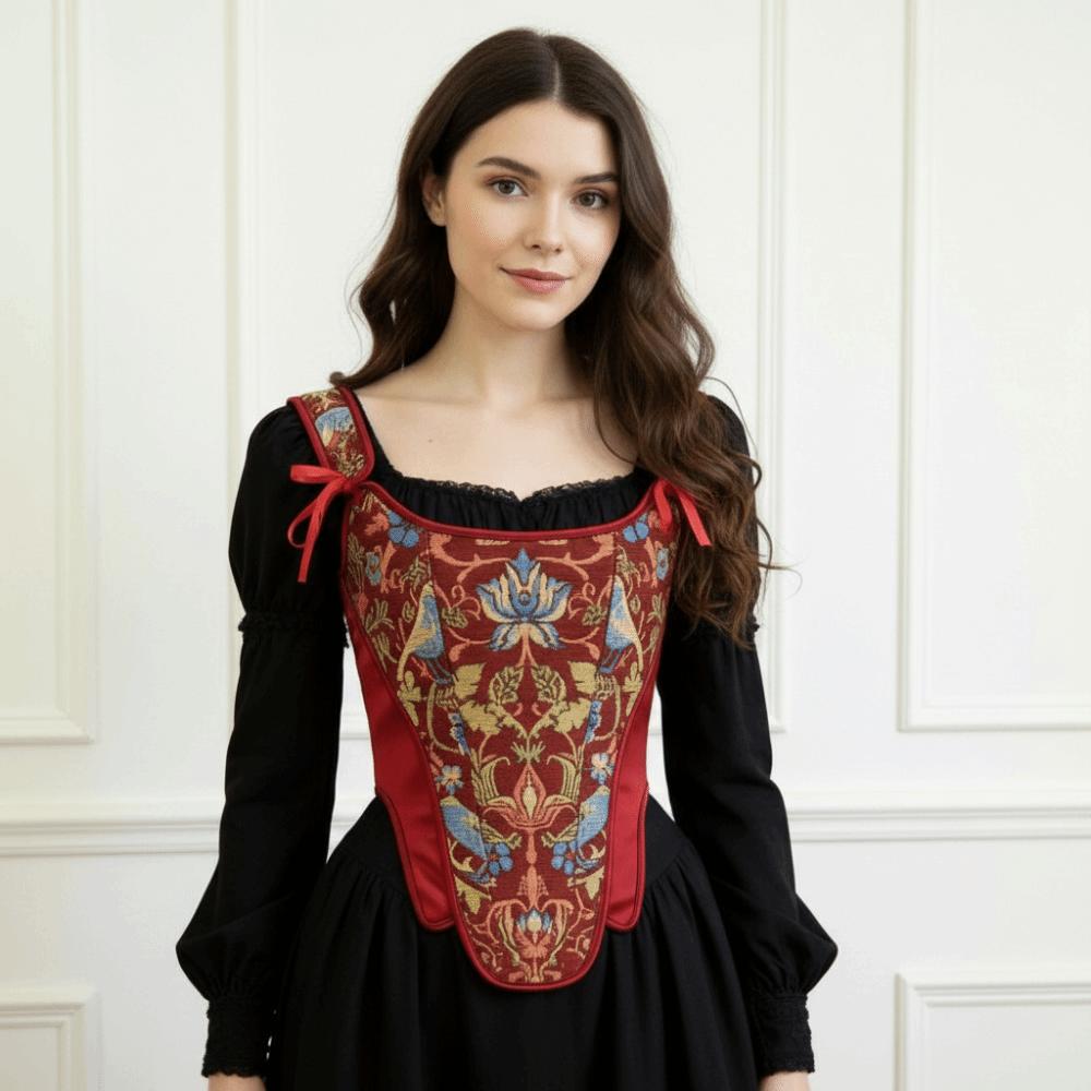 Vintage Lace Up Women Corset Shapewear Push Up Body Shaper Bustier Decorative Flower Embroidery Waist Trainer Stage Costume