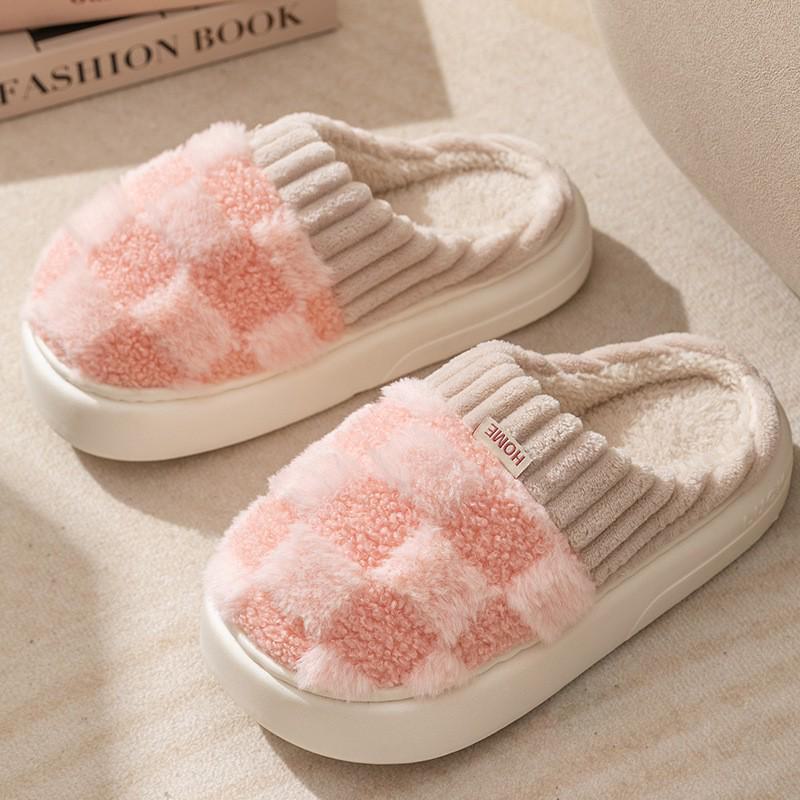 Women's Winter 2024 Warm Velvet Indoor/Outdoor Non-Slip Cotton Slippers, Thick-Soled Fur Shoes for Couples