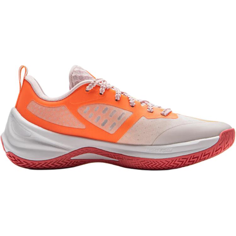 Li Ning Kids Synthetic Leather Fabric Comfortable Versatile Rebound Support Low Top Basketball Shoes Unisex Basketball Shoes White Orange YKBV022-3