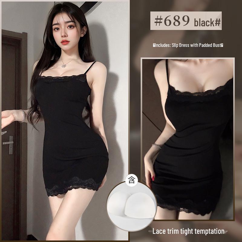 Xianyi Pure Desire Lace Splice Sexy Bodycon Sling Dress - Solid Color Sleepwear 689
