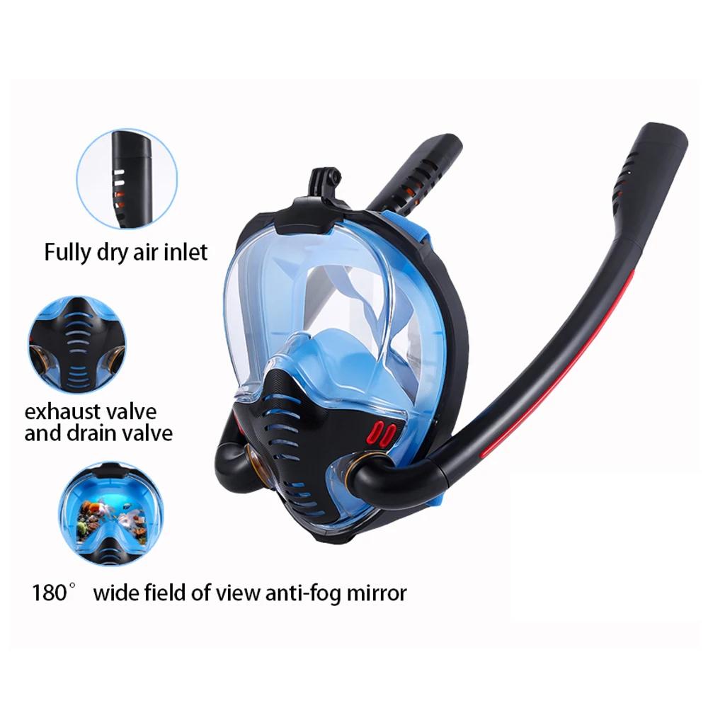 Snorkeling Mask Double Tube Silicone Full Dry Diving Mask Adult Swimming Mask Diving Goggles Underwater Breathing. Lightweight Design