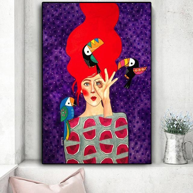 Vintage Abstract Fata Păr Floare Femei Artă Perete Pânză Pictură Moda Nordic Poster Poze de Perete Pentru Sufragerie Neîncadrat