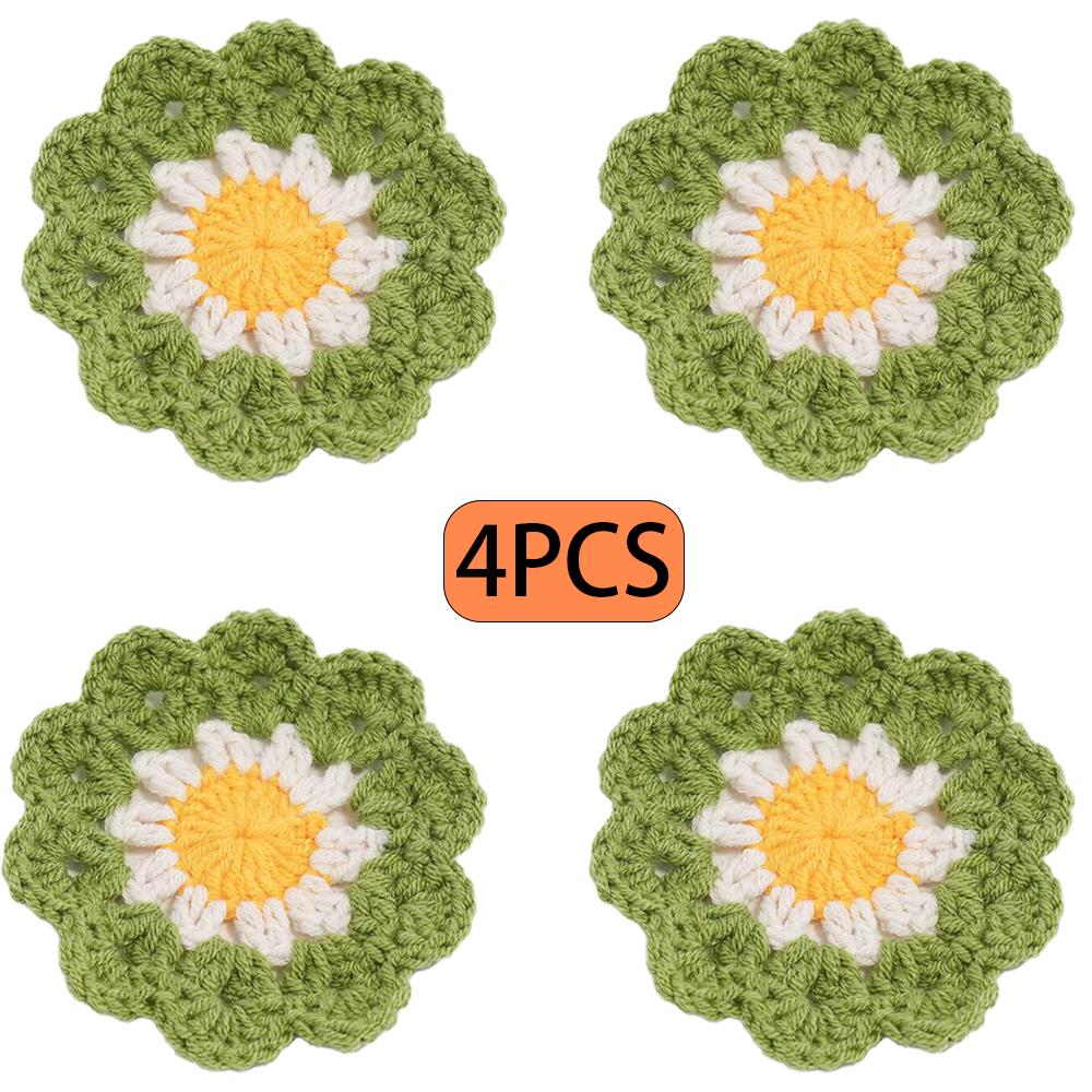 

Набор из 4 хлопковых подставок ручной вязки крючком, художественные плетеные изоляционные подкладки, домашние украшения для декора рабочего стола под кофейные чашки 4pcs зелёный