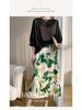 Women's High-Waist Silk A-Line Mid-Length Satin Skirt with Print