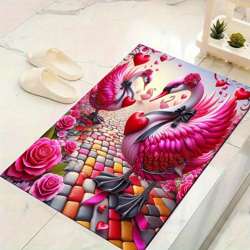 

1pc Beautiful pink swan Print, Design Indoor Area Rug - Soft, Anti-Slip, and Durable Gaming Room Decor for Bedroom 60cm by 90cm