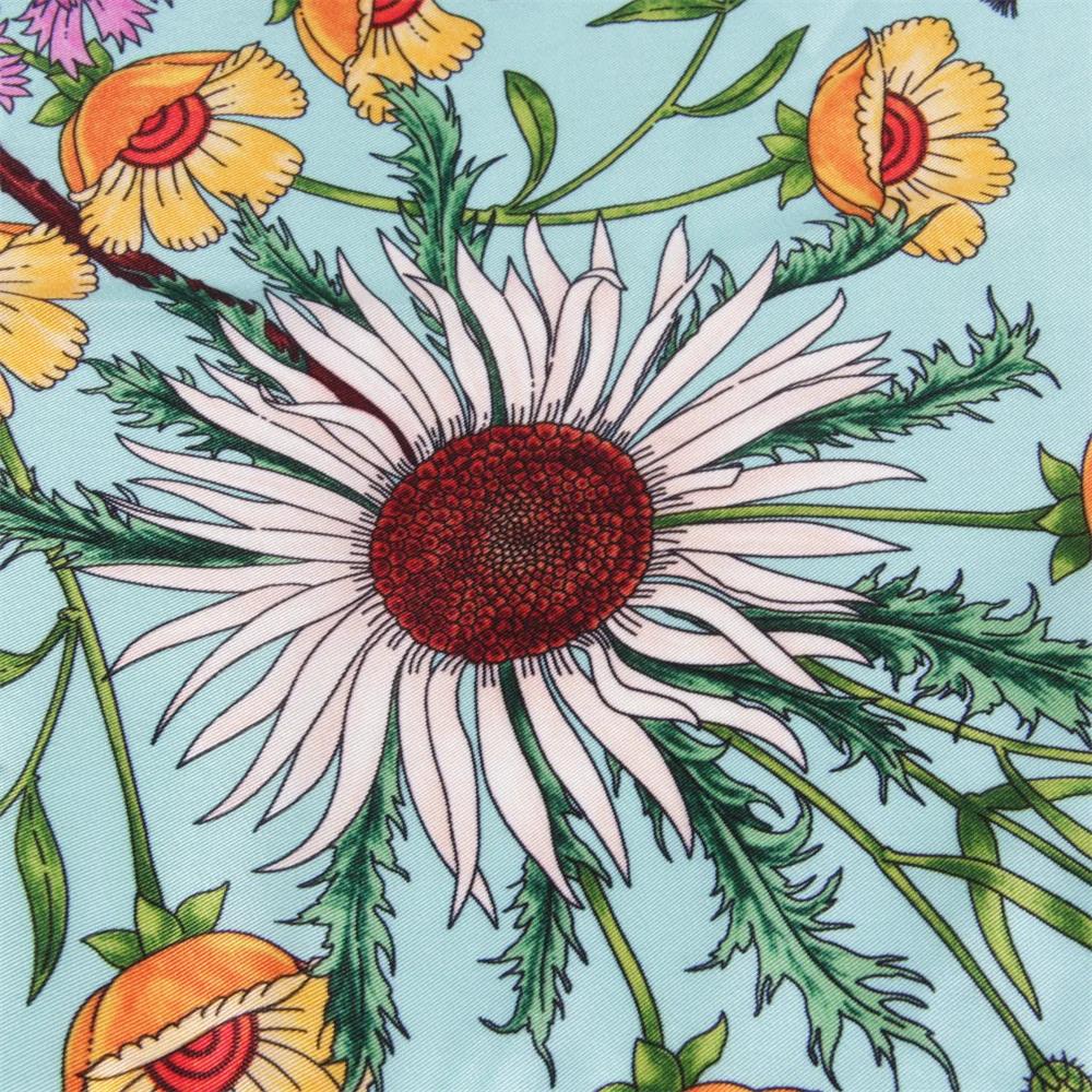 Silk Scarf Women Floral Printed Square Scarves Head Echarpes Silk Foulards Femme Wraps Beach Shawls Bandana Lady Hijabs 90CM