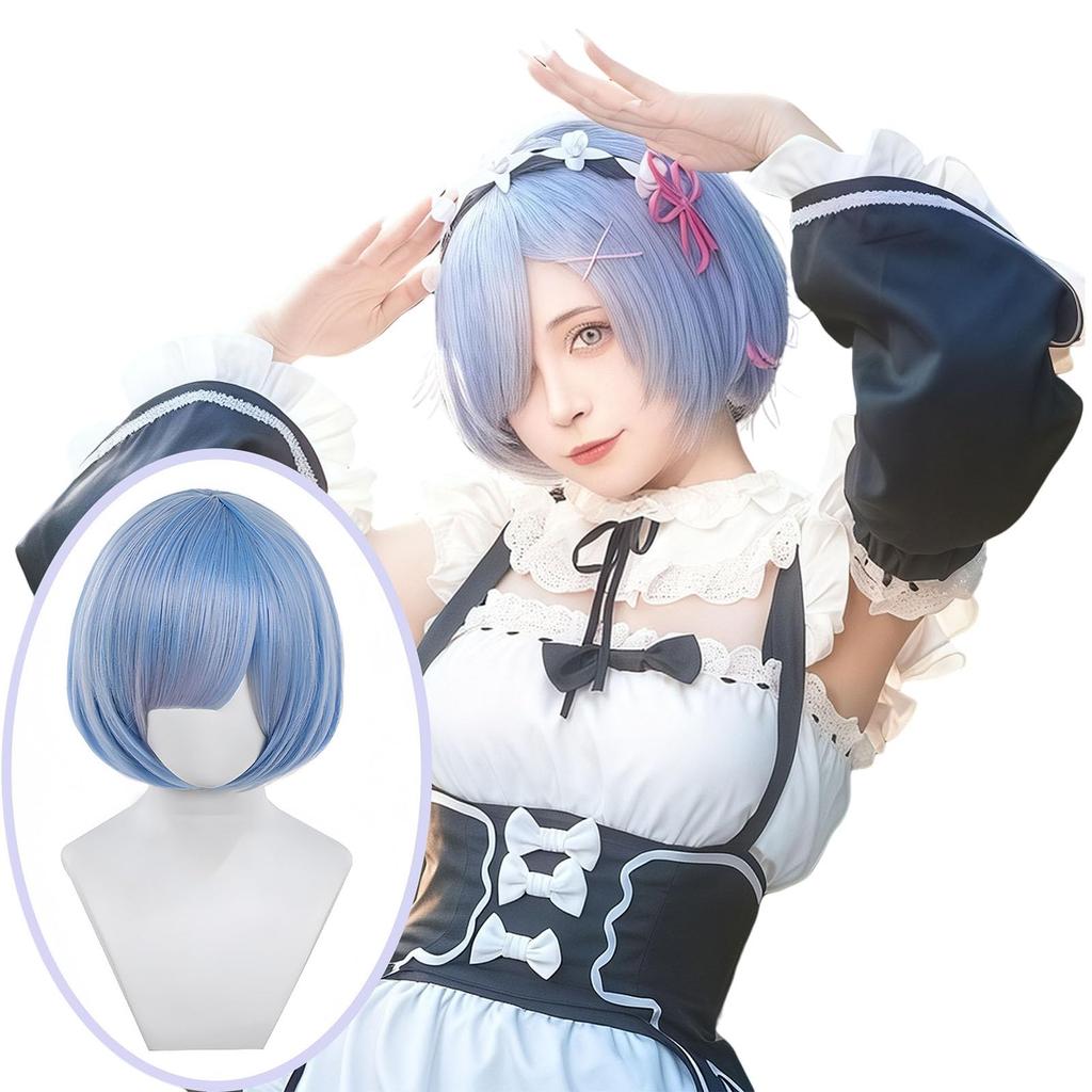Re:ZERO -Starting Life in Another World- Rem Cosplay Wig, Heat-Resistant Wig, Costume Accessory, Disguise Wig with Net, Perfect for Events, Costumes,