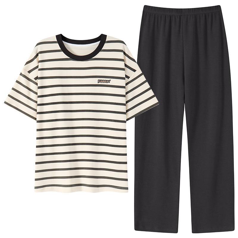 Damski kreskówkowy komplet piżamy z krótkim rękawem i wkładkami na biust - Letni bawełniany długi komplet domowy 2025