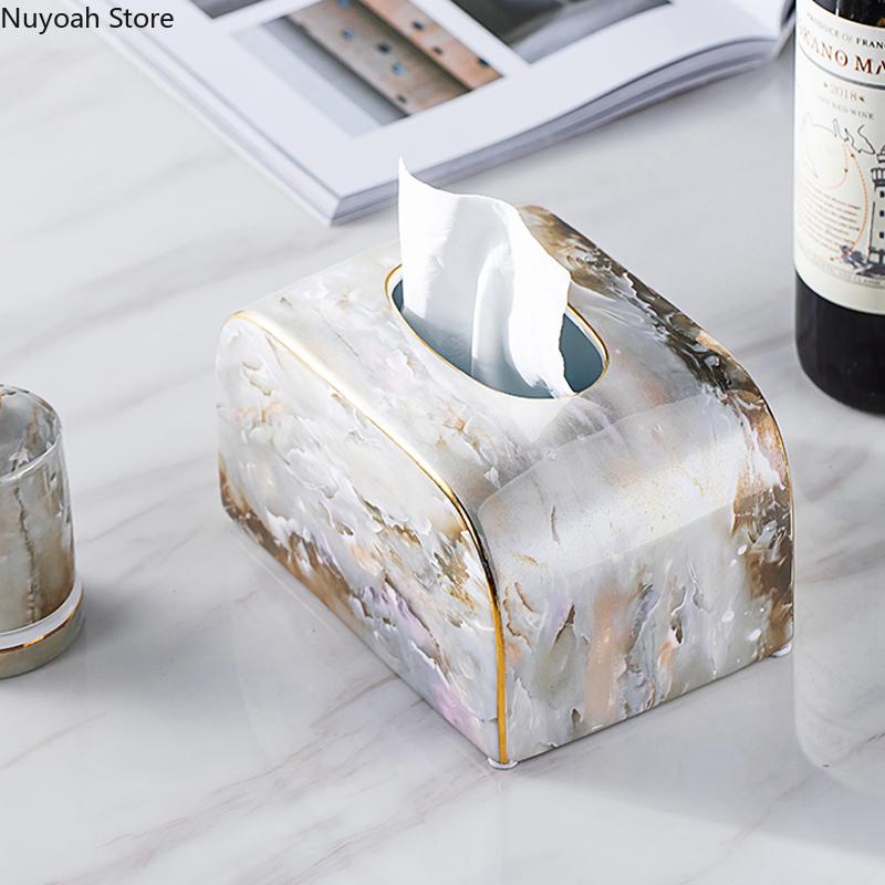 Light Luxury Marble Tissue Box Decoration Dining Table Coffee Table Napkin Box Household Living Room Ceramic Pumping Box