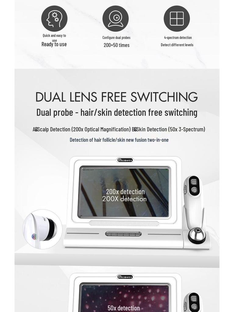 Tri-Spectrum HD Dual-Lens Scalp and Skin Detector with Four-Grid Comparison for Hair Salons