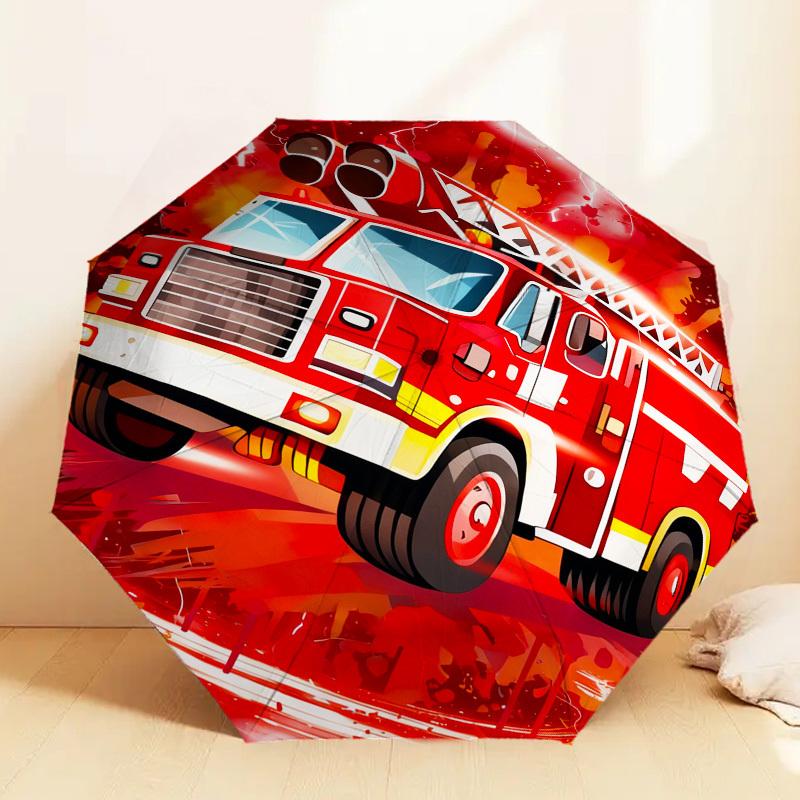 1pc Firetruck Lightning Pattern Umbrella Design Automatic Opening and Closing Umbrella, High-quality Travel Umbrella, c1128203