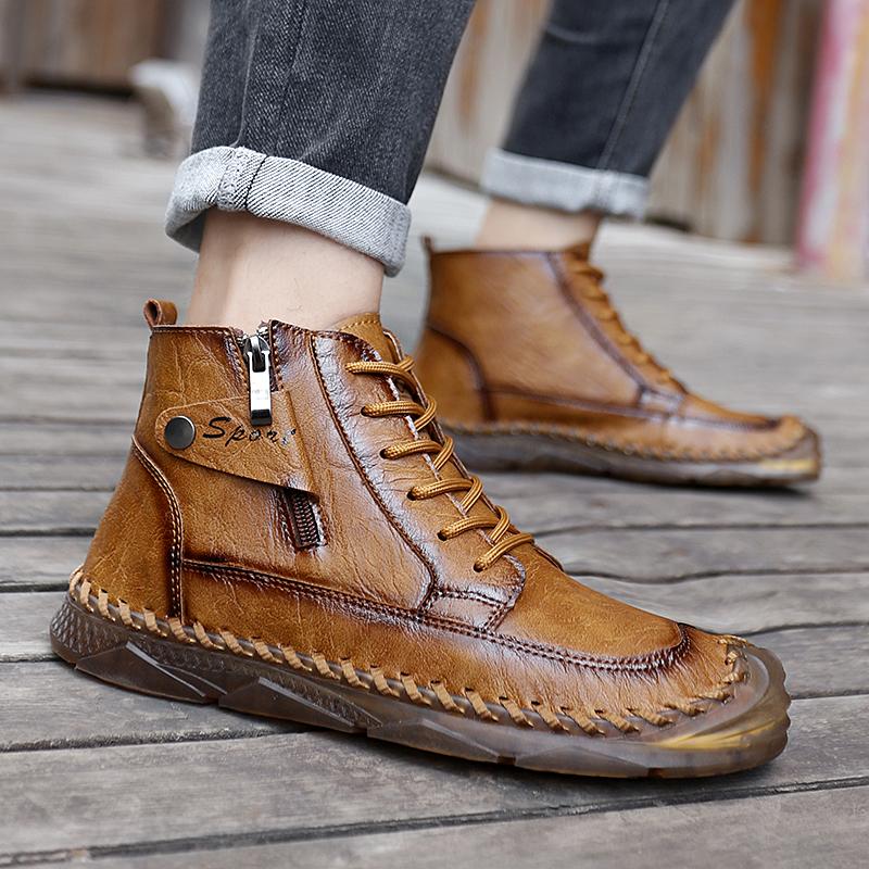 Fashion Winter Mens Outdoor Boots Luxury Handmade Leather Platform Hking Boots for Men Casual Shoes High Quality Warm Male Ankle Boots