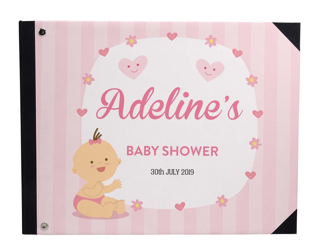 Darling Souvenir Blue Seamless Heart & Baby Objects Personalized Printed Baby Shower  Guest  Book  Scrapbook-7 x 9