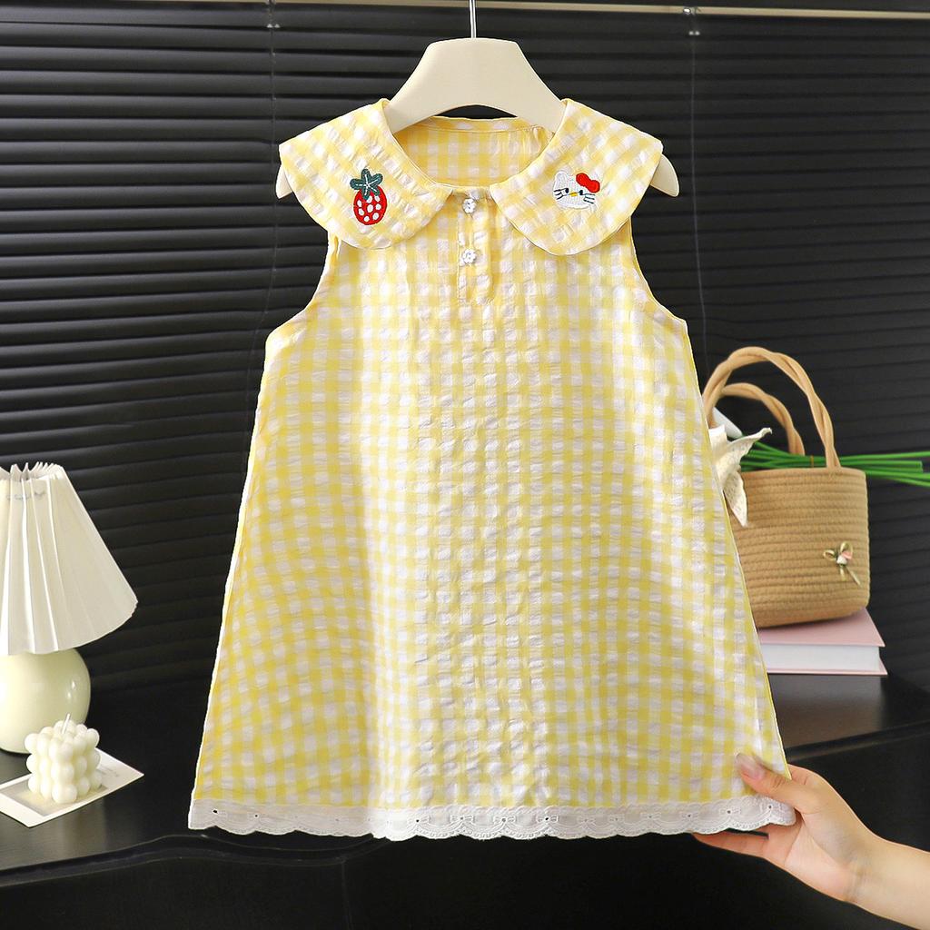 Sweet Doll Collar Sleeveless Summer Girls Dress Kids Children Casual Clothing