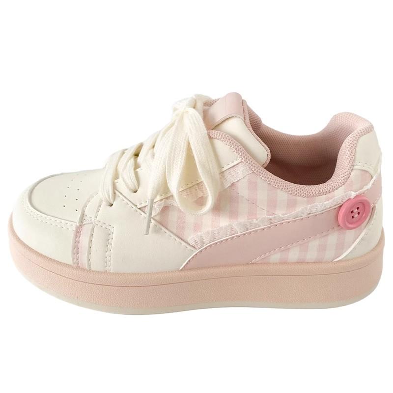 

Spring and Autumn New Casual Minority Bread Shoes Children Sakura Pink Shoes with Thick Bottom and Lace Edge White Kids Shoes 37
