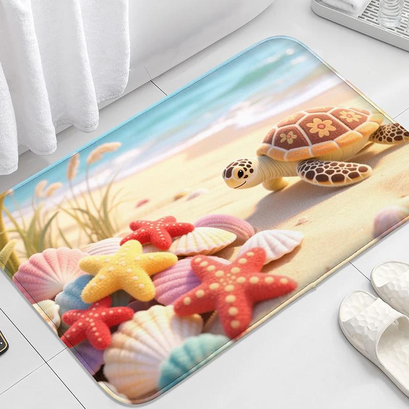 Bunte Badezimmertür-Matte mit Seestern-Muster, wasserabsorbierender kleiner Teppich, Toilettensitz-Matte, dekorative Bodenmatte, maschinenwaschbar