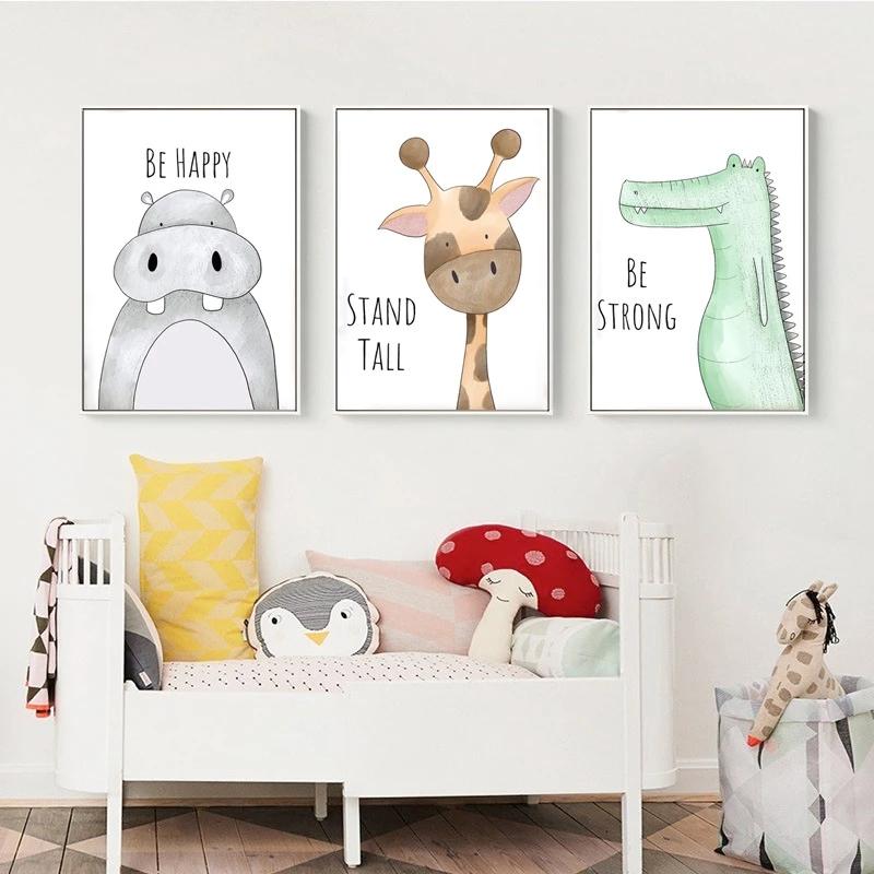 Cute Cartoon Animal  Picture Be Brave Be Strong Children's Room Kindergarten  Canvas Painting Wall Art Kids Nursery Decorative