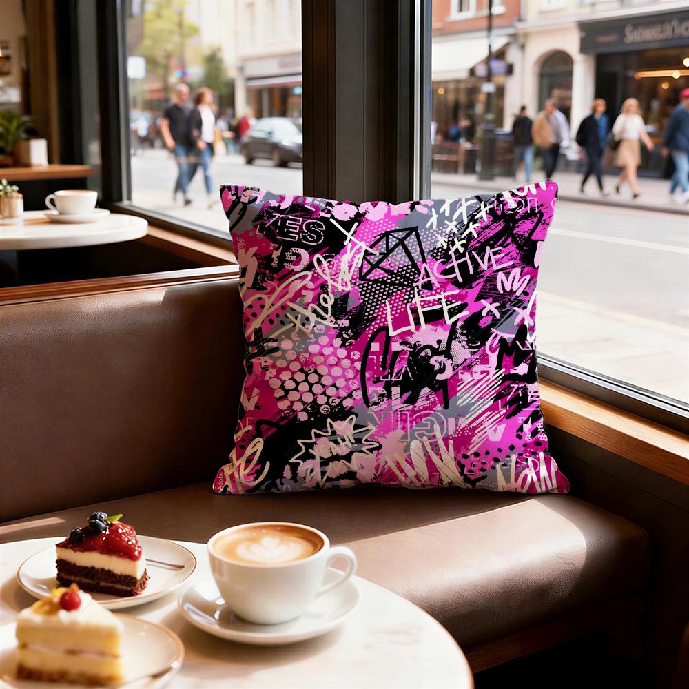 Street Graffiti Texture Cushion Cover Set of Decorative Short Plush Pillow Covers for Sofa Soft Cushion Case X Cm