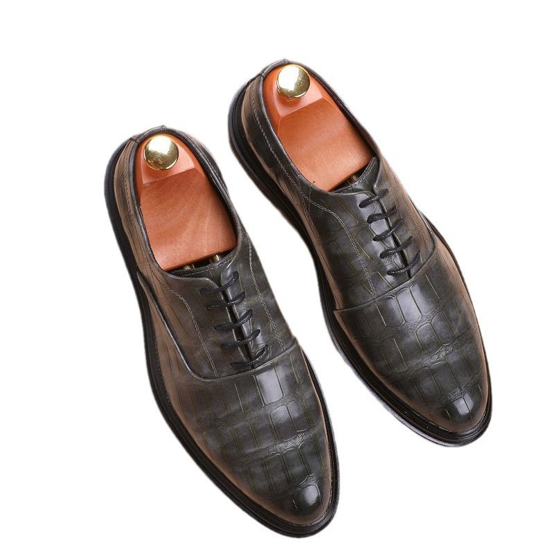 Men's Shoes Large Size Casual Leather Shoes Fashion Men's Business Dress Shoes Trend Lace-up Groom Wedding Shoes