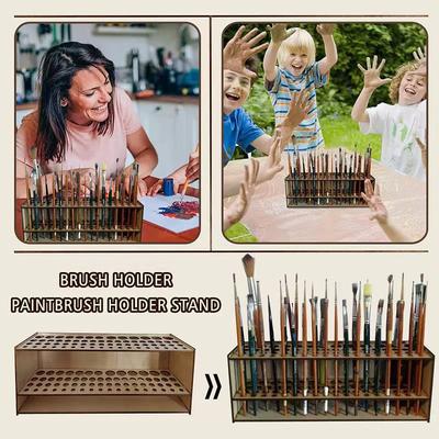 67 Holes Paintbrush Holder Stand Wooden Paint Brush Stand Desk Organizer Wall Mounted Makeup Brush Shelf For Painting Supplies