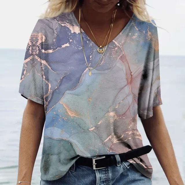 Women's V-neck T-shirt 3d Colorful Fashion Y2K Street Women's Oversized Loose Sports T-shirt Women's T-shirt Tops