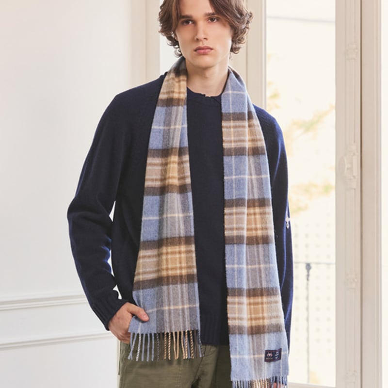 ABRAHAM MOON Merino Wool Muffler 25cm - Blue McKellar