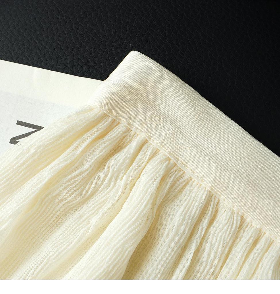 White Mesh Midi Skirt for Women - Elegant High Waist Drape Gentle Style
